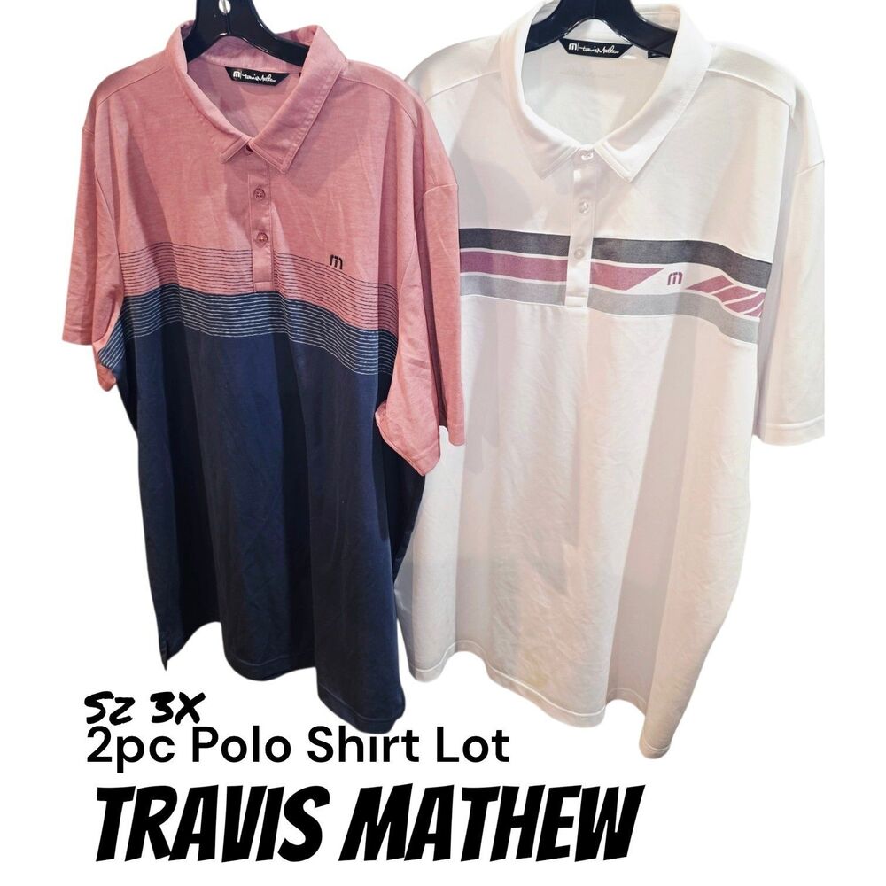 Travis Mathew Sz 3X 2pc Golf Work Office Logo S/S Country Club Polo Shirts Lot